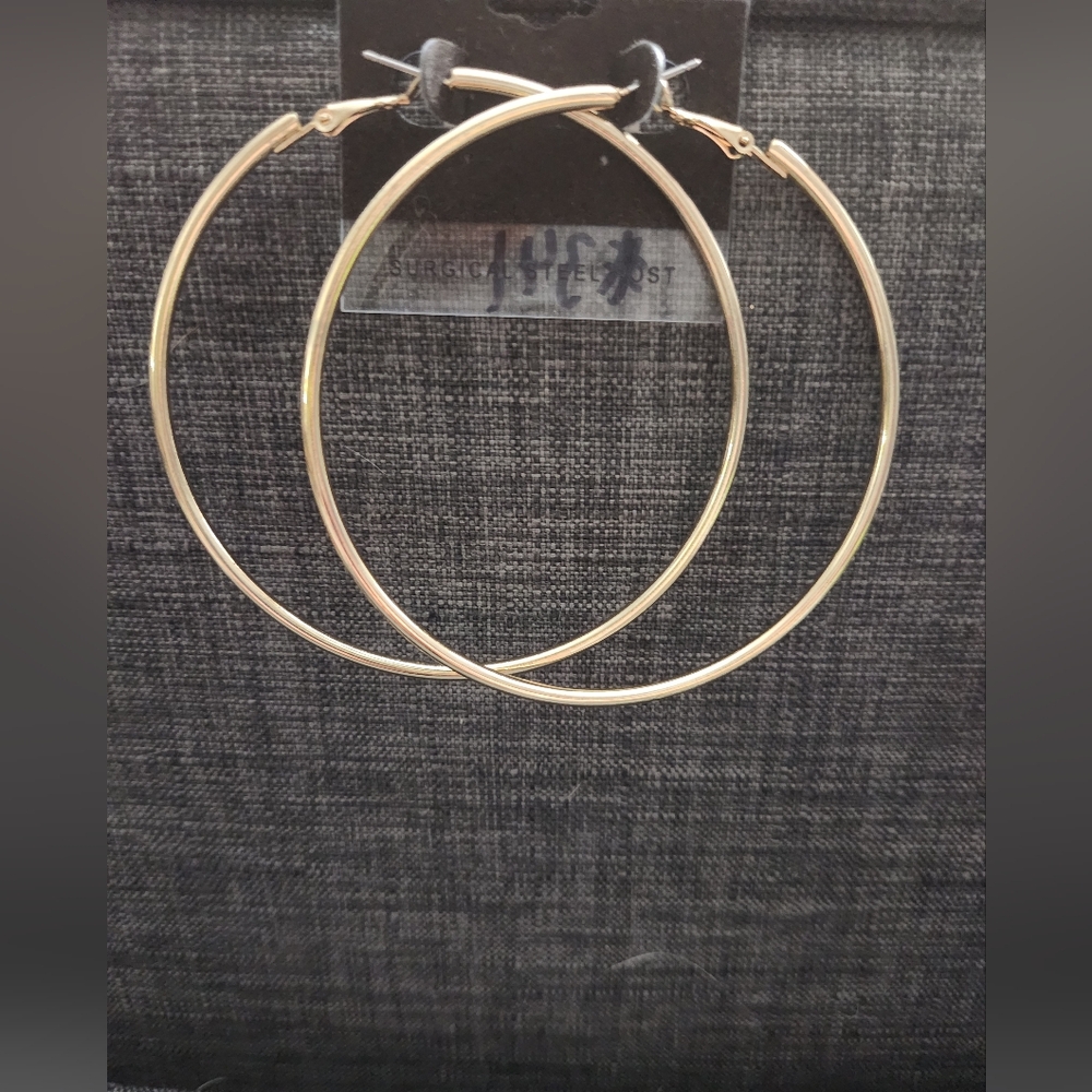 Large Gold-Tone Hoop Earrings – Hypoallergenic Surgical Steel